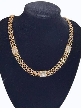 Nina Ricci Vintage Gold Plated Rhinestone Double Link Choker Necklace Stunning!